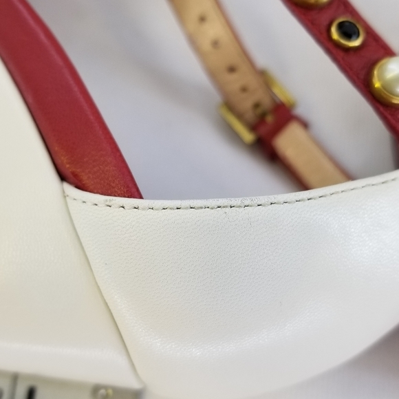 Gucci Tracy Red White Embellished Heels Sz 36 - Picture 13 of 16